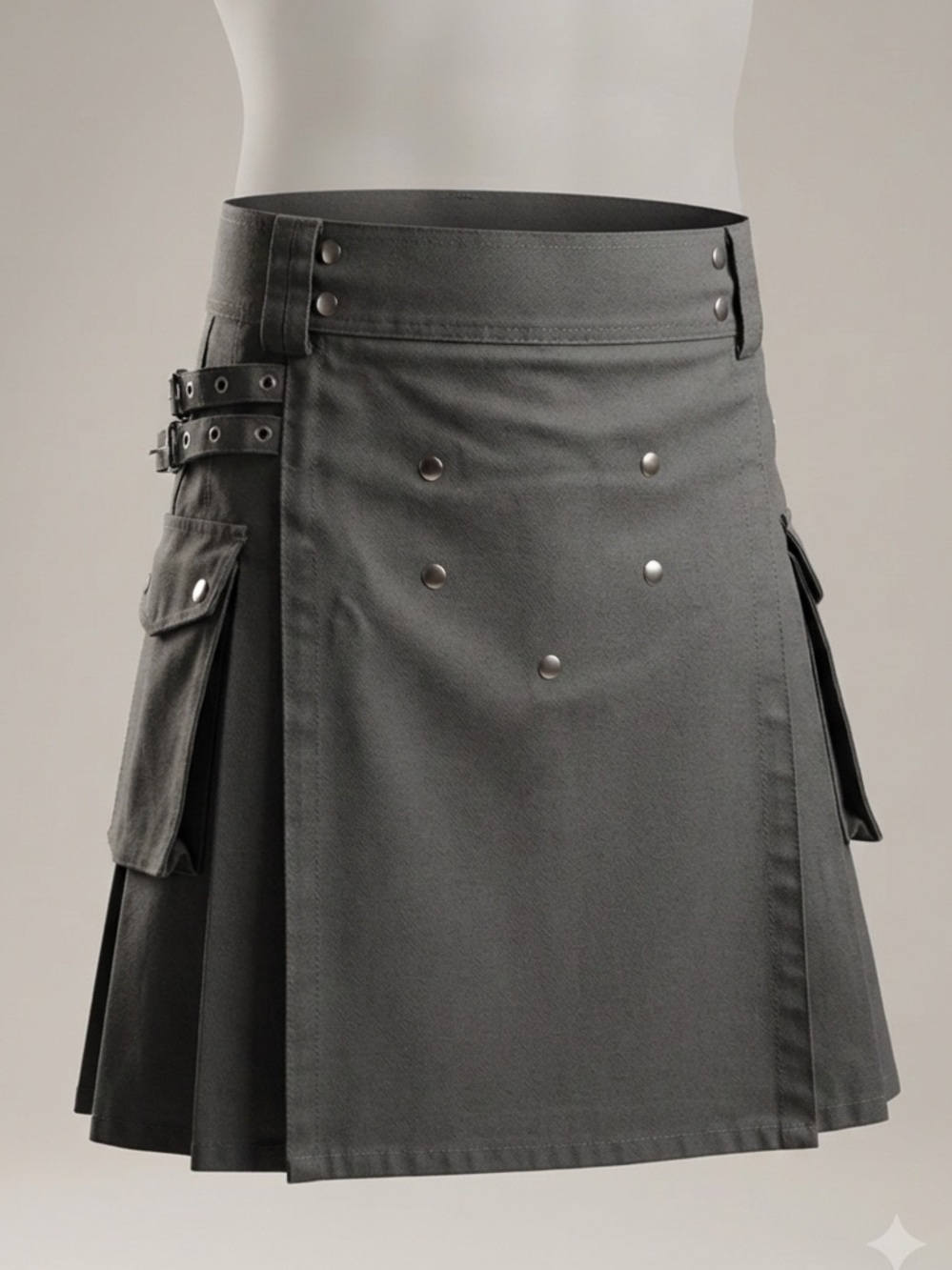Scottish Highland Gray Canvas Utility Kilt Mens Cargo Tactical Pleated Size 38